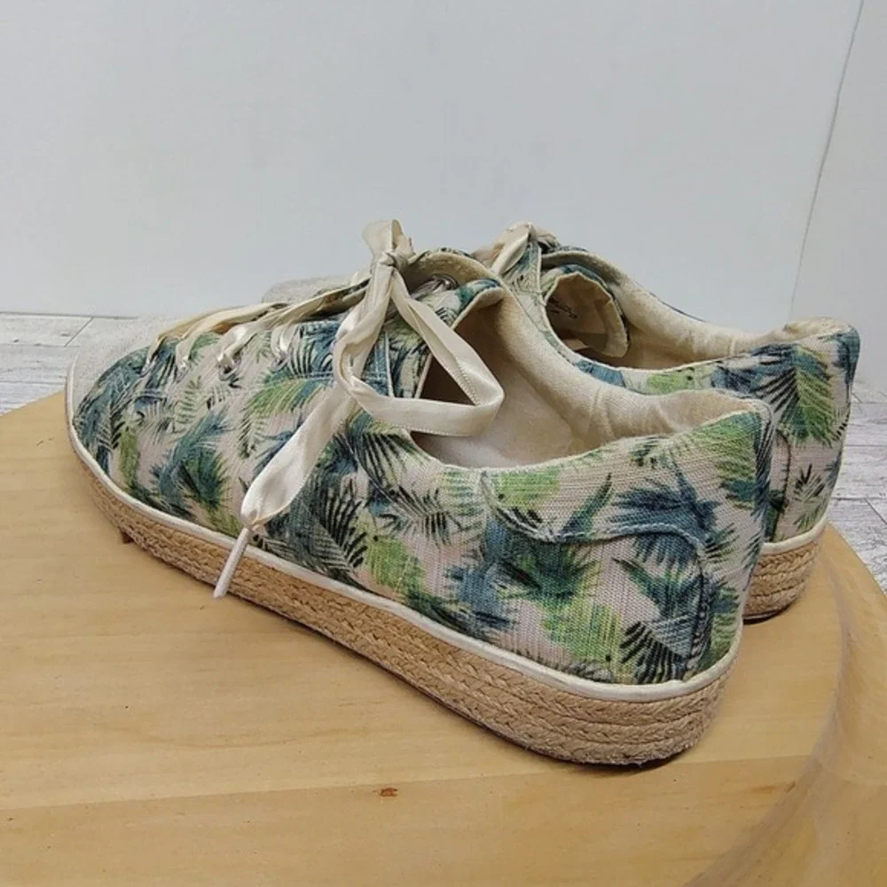 Tropical‎ Espadrille Sneakers Palm Print Glitter Toe Ribbon Lace Womens 11 Green